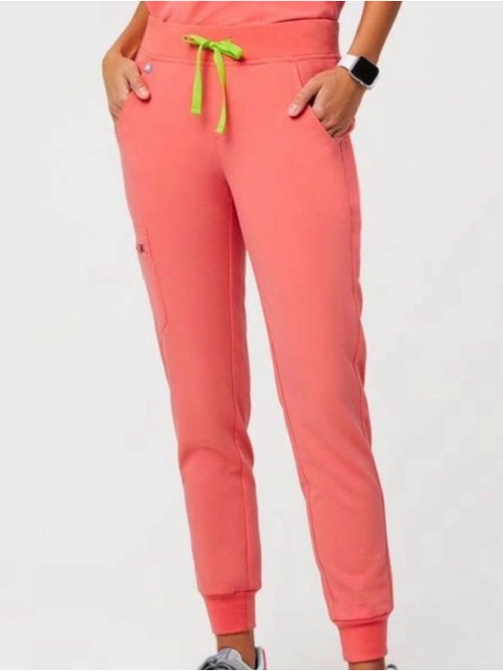 Figs Coral Zamora Jogger Scrubs with Lime Drawstring